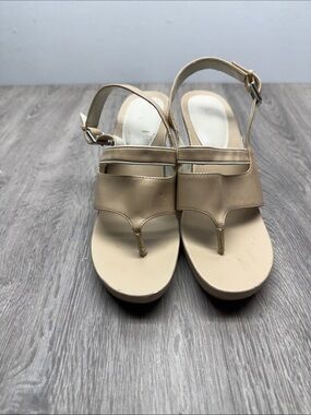 Calvin Klein Beige Leather Slingback Thong Sandals